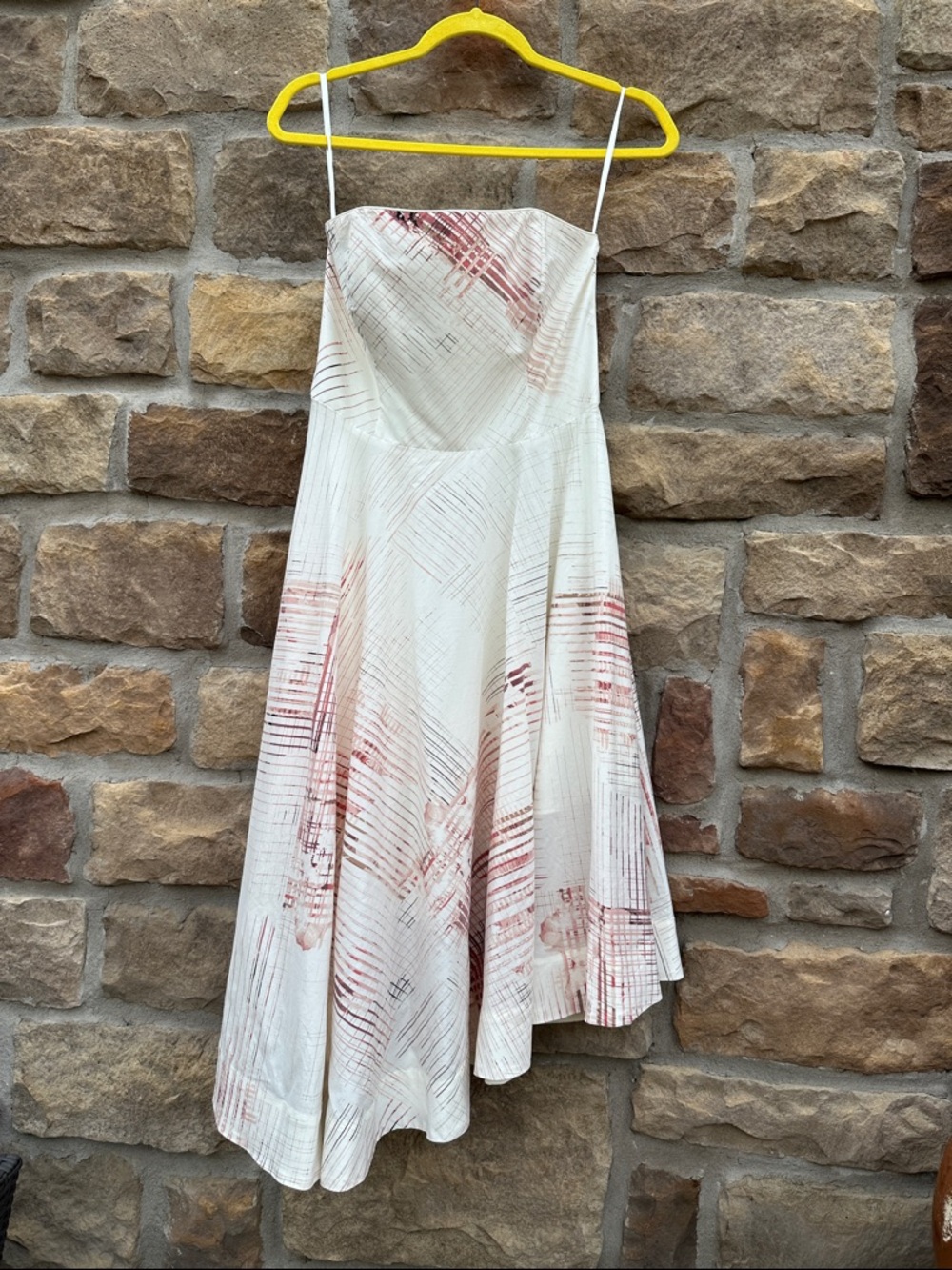White House Black Market White Dress with Blush Brushstroke Print